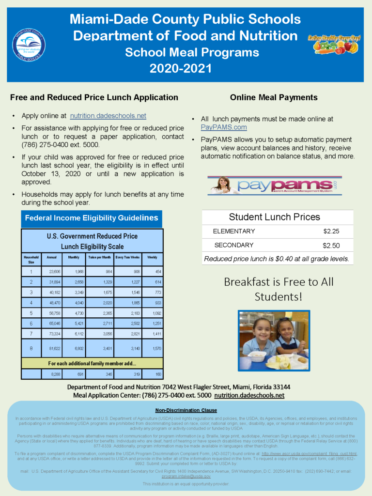 2020 2021 Free And Reduced Lunch Application Flyer NORTH COUNTY K 8 