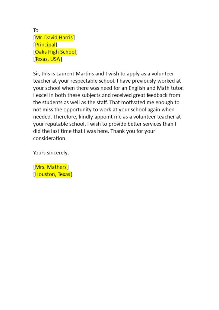 Application For Re Engagement As A Volunteer Teacher