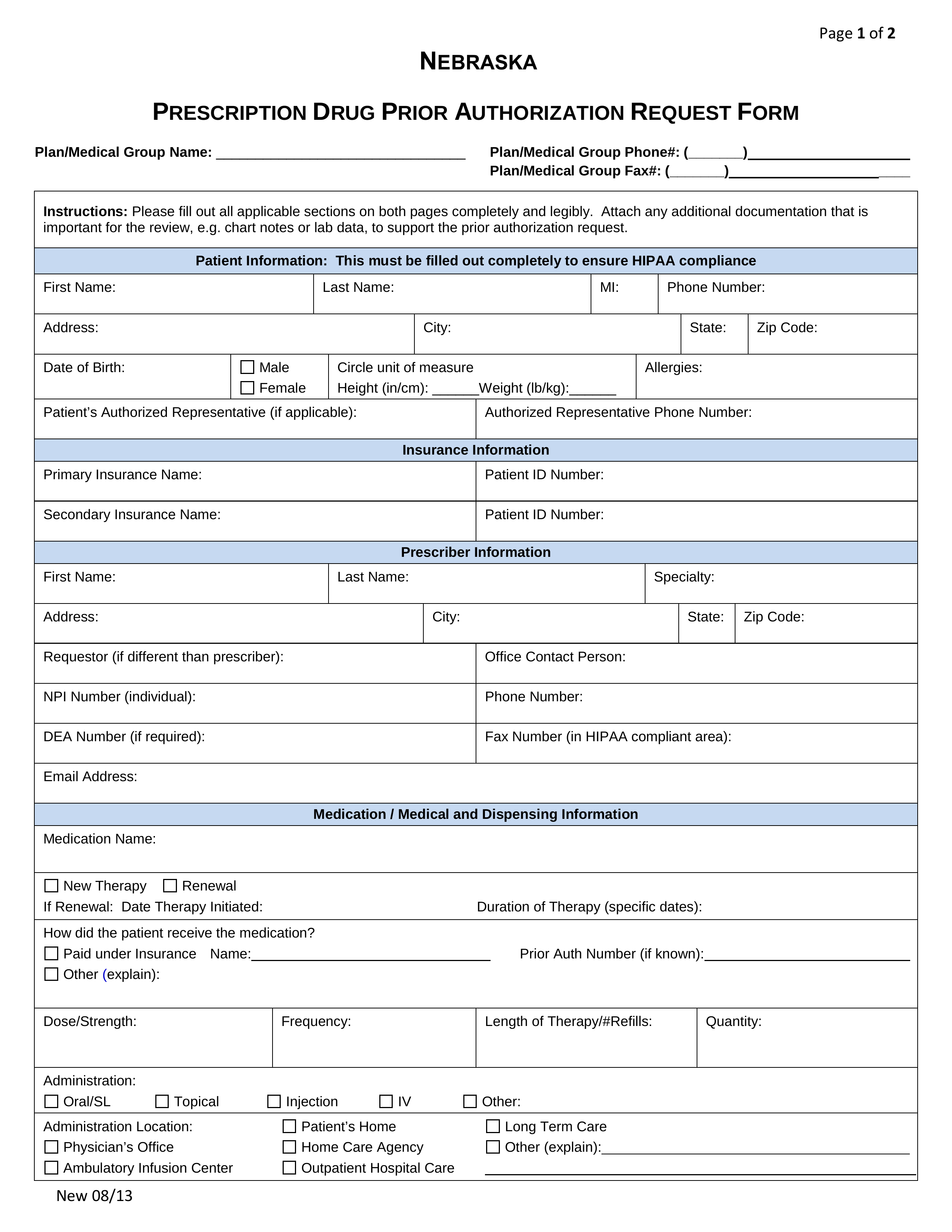 Free Nebraska Medicaid Prior Rx Authorization Form PDF EForms Free Nebraska Medicaid Prior Rx Authorization Form PDF EForms