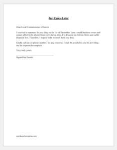 Jury Duty Excuse Letter For Primary Caregiver Sample Database Letter ...