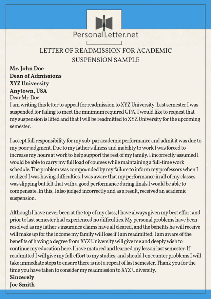Letter Of Readmission For Academic Suspension Sample That Can Give Your