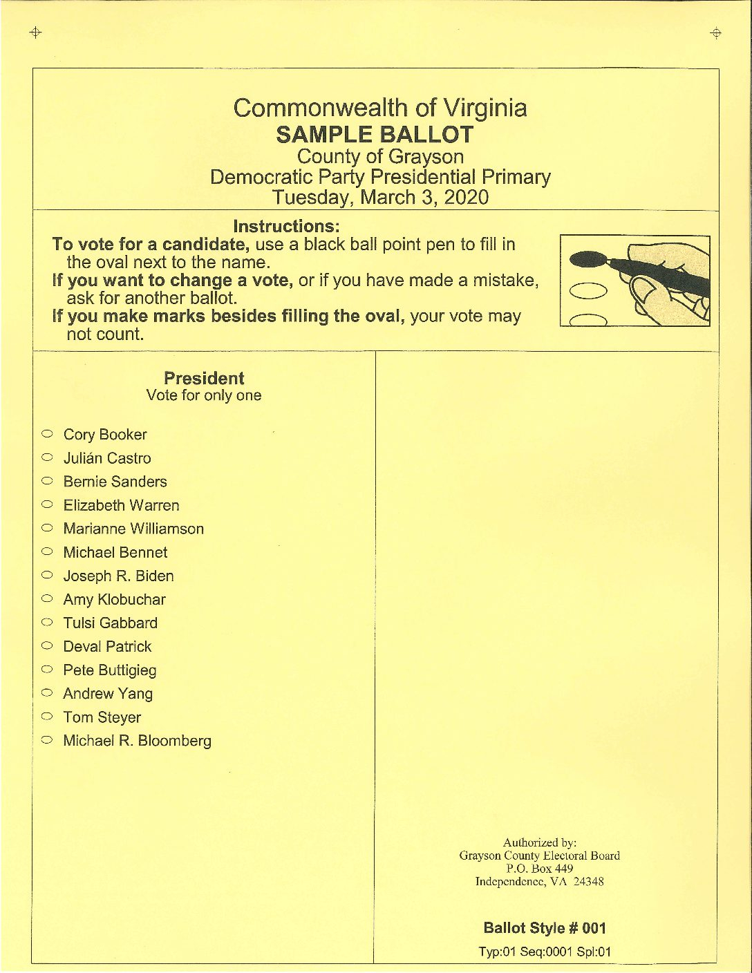 March 3 2020 Dem Primary Sample Ballot Grayson County Government March 3 2020 Dem Primary Sample Ballot Grayson County Government