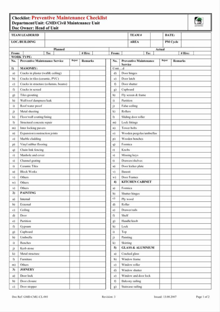 Preventive Maintenance Form Template Unique Preventive Maintenance 
